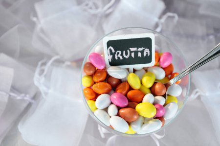 Photo for Close up of sugared almonds, wedding dessert - Royalty Free Image