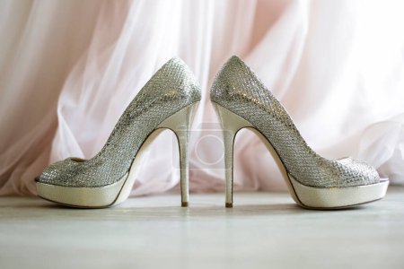 Photo for Beautiful wedding dress with shoes - Royalty Free Image