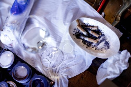Photo for Top view of empty glasses and ashtray - Royalty Free Image