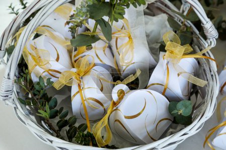 Photo for Beautiful easter eggs in a white plate - Royalty Free Image