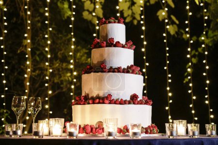 Foto de Pastel de boda decorado con velas - Imagen libre de derechos