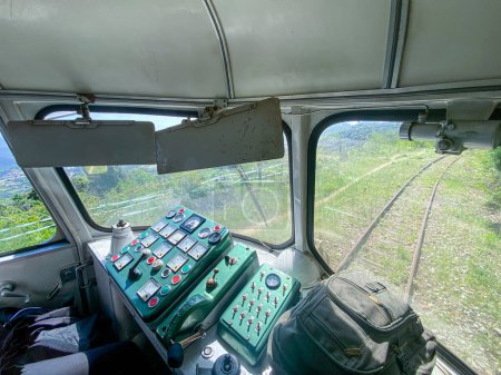 Photo for Cockpit of an antique train moving on the tracks - Royalty Free Image