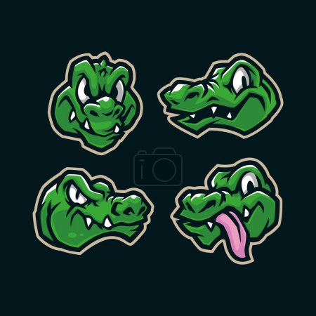Téléchargez les photos : Vecteur de conception de logo de mascotte de crocodile avec un style de concept d'illustration moderne pour l'impression de badge, d'emblème et de t-shirt. Illustration de tête de crocodile. - en image libre de droit