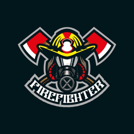 Téléchargez les illustrations : Conception de logo de mascotte de pompier avec un style de concept d'illustration moderne pour l'impression de badge, d'emblème et de t-shirt. Illustration logo pompier. - en licence libre de droit