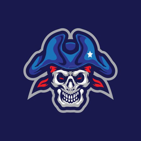 Illustration for Skull patriot mascot logo design vector with modern illustration concept style for badge, emblem and t shirt printing. Skull patriot illustration for sport and esport team. - Royalty Free Image