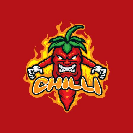 Chilli Maskottchen Logo Design mit modernem Illustrationskonzept für Badge, Emblem und T-Shirt Druck. Verärgerte Chili-Illustration.