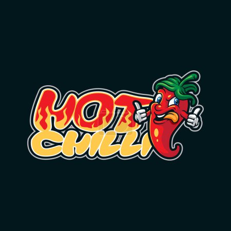 Diseño del logotipo de la mascota de Chilli con un moderno estilo de concepto de ilustración para la impresión de insignias, emblemas y camisetas. Ilustración de chile caliente.