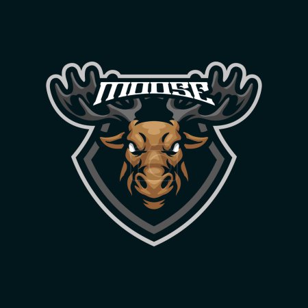 Diseño del logotipo de la mascota de Moose con un moderno estilo de concepto de ilustración para la impresión de insignias, emblemas y camisetas. Ilustración de alces para el equipo deportivo y deportivo.