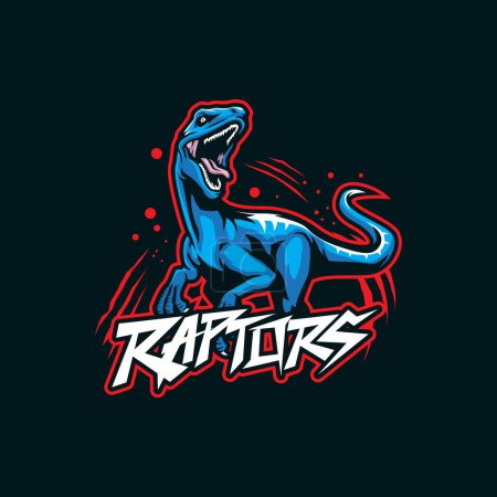 Raptor Maskottchen Logo Design Vektor mit modernem Illustrationskonzept Stil für Abzeichen, Emblem und T-Shirt-Druck. Dino Raptor Illustration für Sport- und Esport-Team.