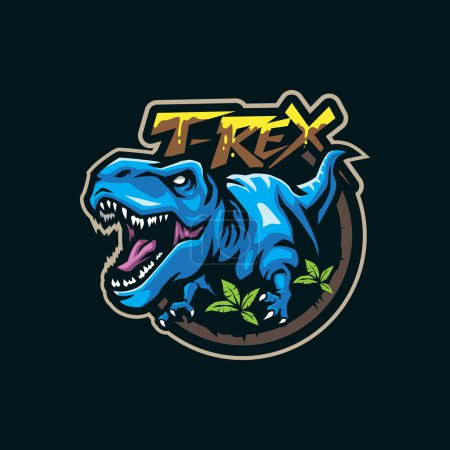 Téléchargez les illustrations : Vecteur de conception de logo de mascotte T rex avec un style de concept d'illustration moderne pour l'impression de badge, d'emblème et de t-shirt. Angry t rex illustration. - en licence libre de droit
