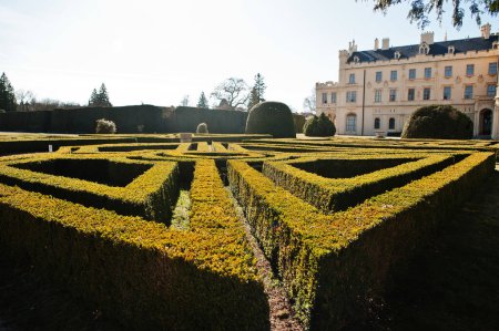 Photo for Bush maze in Lednice Castle Chateau with beautiful gardens and parks on sunny autumn day in South Moravia, Czech Republic, Europe. - Royalty Free Image