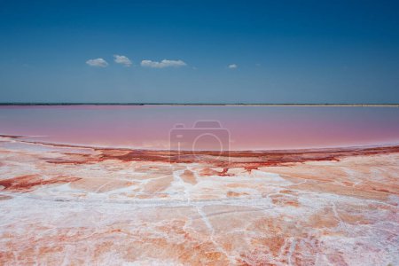 Photo for Red salt lake in Saline Margherita di Savoia of Italy. - Royalty Free Image