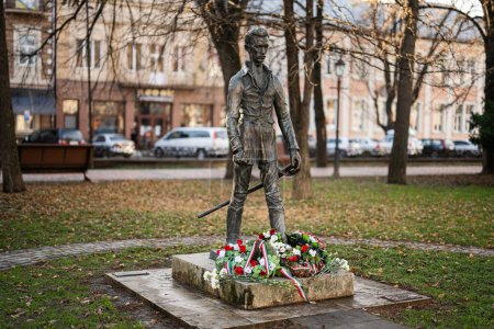 Photo for Uzhgorod, Ukraine- January 2, 2023: Monument of Sandor Petofi, a Hungary national poet and the key figures of the Hungarian Revolution. - Royalty Free Image