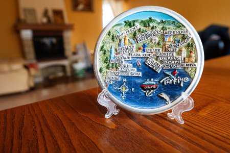 Photo for Turkey souvenir plate on a stand at home. - Royalty Free Image