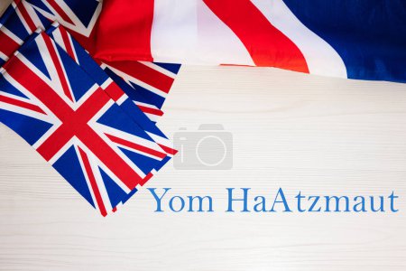 Photo for Yom HaAtzmaut. British holidays concept. Holiday in United Kingdom. Great Britain flag background. - Royalty Free Image
