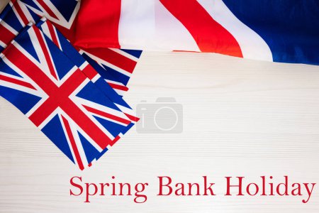 Spring Bank Holiday. British holidays concept. Holiday in United Kingdom. Great Britain flag background.