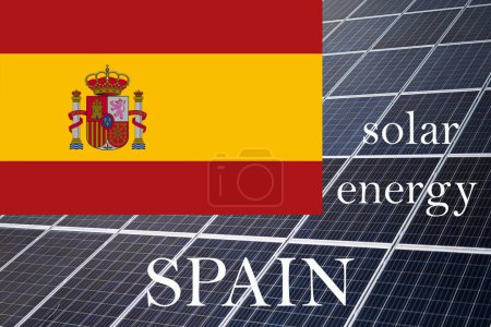 Photo for Solar energy panels with Spain flag background.  Sustainable resources and renewable spanish energy concept. - Royalty Free Image