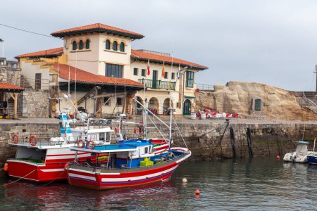 Photo for Photo of the beautiful fishing port in the spanish town of comillas, cantabria. - Royalty Free Image