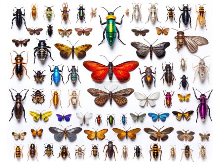 Bild verschiedener Insekten auf weißem Hintergrund