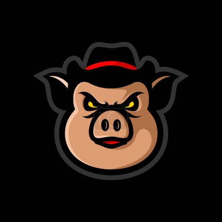 Téléchargez les illustrations : Conception vectorielle d'un cochon en colère portant un chapeau de la mafia - en licence libre de droit