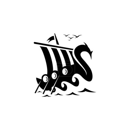 Téléchargez les illustrations : Viking navire logo vectoriel design - en licence libre de droit
