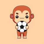 cute monkey holding soccer ball cartoon mascot doodle art hand drawn concept vector kawaii icon illustration