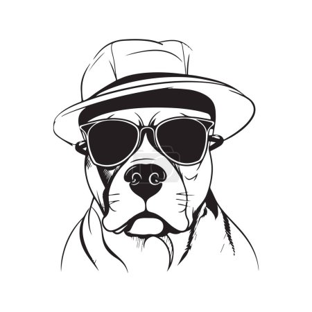 chien américain staffordshire terrier en lunettes de soleil et chapeau, concept vectoriel art numérique, illustration dessinée à la main