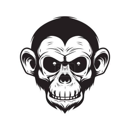 mono con cráneo humano, vector concepto arte digital, ilustración dibujada a mano