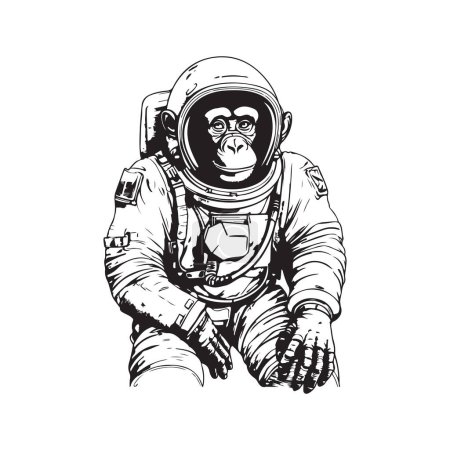 Weltraumtauglicher Schimpansen-Astronaut, Vektorkonzept digitale Kunst, handgezeichnete Illustration