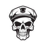 military skull, logo concept black and white color, hand drawn illustration