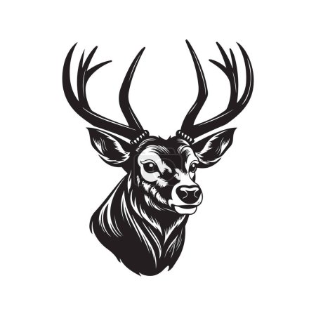Illustration for Deer, logo concept black and white color, hand drawn illustration - Royalty Free Image