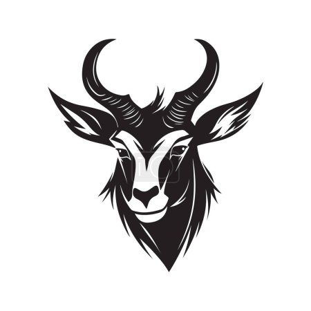 Illustration for Angry waterbuck, vintage logo line art concept black and white color, hand drawn illustration - Royalty Free Image