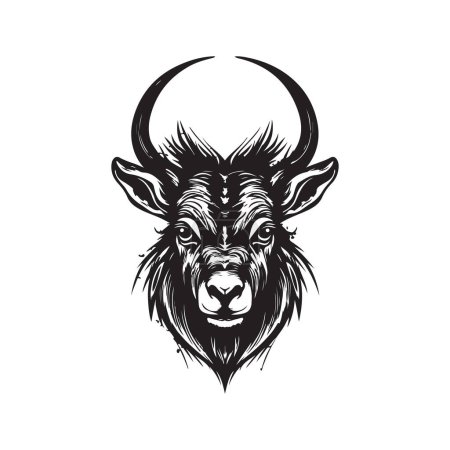 Illustration for Angry waterbuck, vintage logo line art concept black and white color, hand drawn illustration - Royalty Free Image
