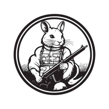 Ilustración de Soldado chinchilla, concepto de arte de línea de logotipo vintage color blanco y negro, ilustración dibujada a mano - Imagen libre de derechos