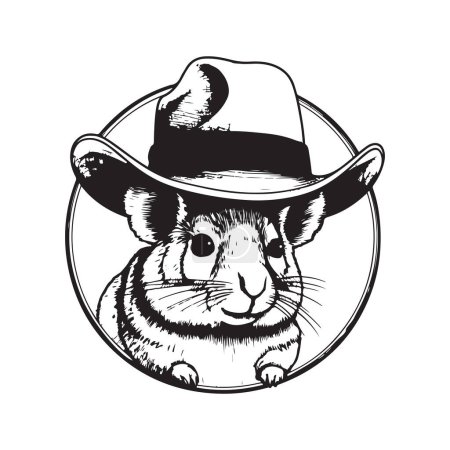 Chinchilla wearing hat, vintage logo line art concept black and white color, hand drawn illustration