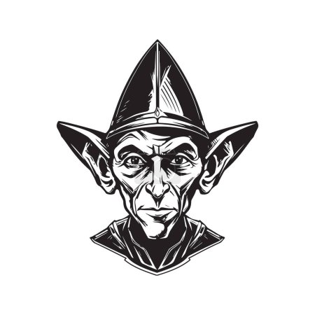 Illustration for Elf sci fi, vintage logo line art concept black and white color, hand drawn illustration - Royalty Free Image