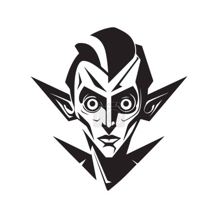 Illustration for Elf sci fi, vintage logo line art concept black and white color, hand drawn illustration - Royalty Free Image