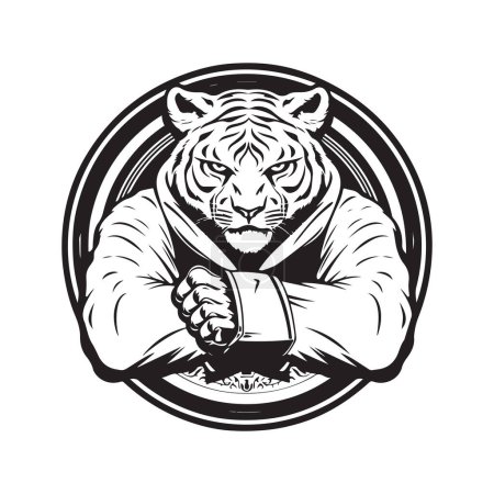 Illustration for Tiger fighter, vintage logo line art concept black and white color, hand drawn illustration - Royalty Free Image