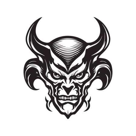 Illustration for Devil sci fi, vintage logo line art concept black and white color, hand drawn illustration - Royalty Free Image