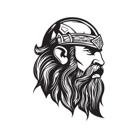 guerrero con barba, concepto de arte de línea de logotipo vintage color blanco y negro, ilustración dibujada a mano