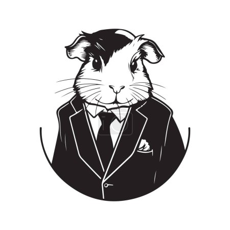 Illustration for Guinea pig wearing suit, vintage logo line art concept black and white color, hand drawn illustration - Royalty Free Image