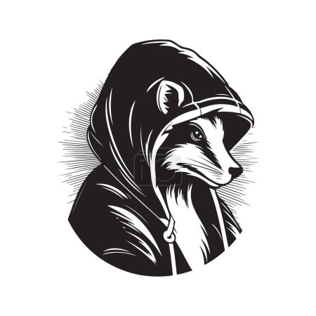 Ilustración de Skunk con sudadera con capucha, concepto de arte de línea de logotipo vintage color blanco y negro, ilustración dibujada a mano - Imagen libre de derechos