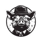 pig elementalist, vintage logo line art concept black and white color, hand drawn illustration