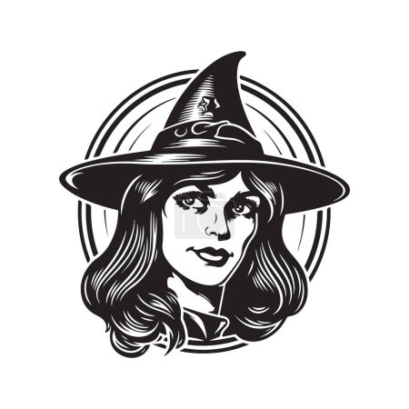 Ilustración de Usuario mágico megalomanía, concepto de arte de línea de logotipo vintage color blanco y negro, ilustración dibujada a mano - Imagen libre de derechos