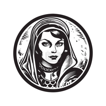 Illustration for Magic user megalomania, vintage logo line art concept black and white color, hand drawn illustration - Royalty Free Image