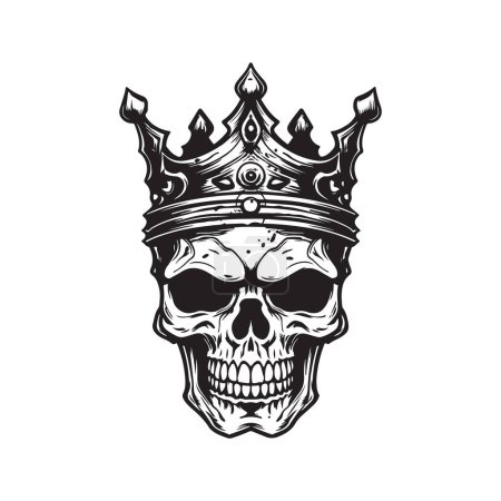 undead king, vintage logo line art concept black and white color, hand drawn illustration