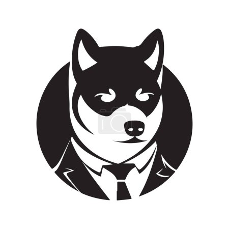 Ilustración de Shiba inu dog professor, vintage logo line art concept negro y blanco color, ilustración dibujada a mano - Imagen libre de derechos