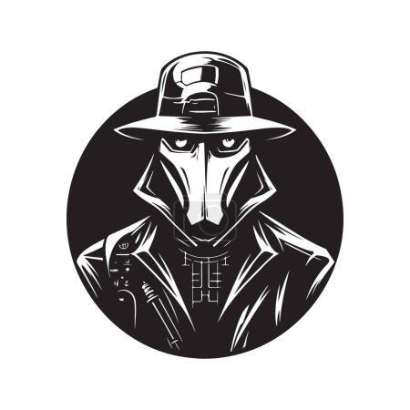 Illustration for Cyberware hacker boss, vintage logo line art concept black and white color, hand drawn illustration - Royalty Free Image