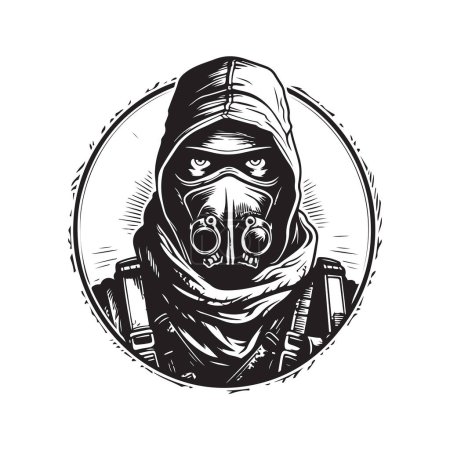 Illustration for Stalker survivor, vintage logo line art concept black and white color, hand drawn illustration - Royalty Free Image