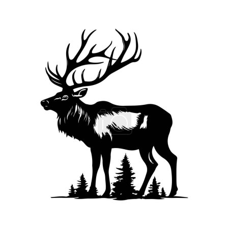 Illustration for Elk, vintage logo line art concept black and white color, hand drawn illustration - Royalty Free Image